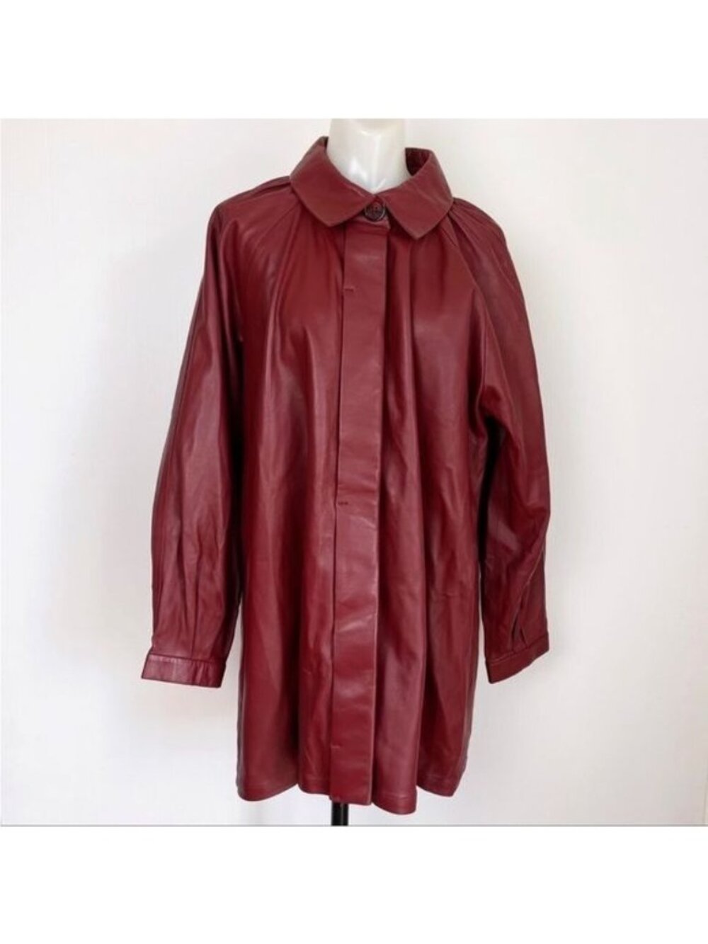 DODO BAR OR 100% Leather Jacket Mini Shirt Dress Coat In Burgundy size 12